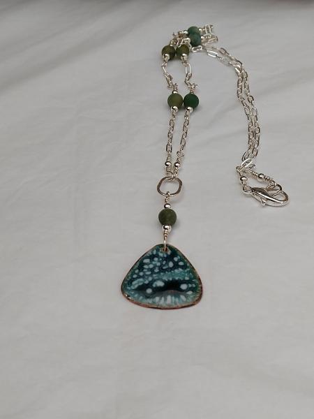 Enamel Green and White Crackle Pendant