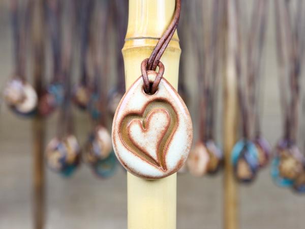 Heart Pendant with Gift Box and Gift Tag, Pottery Pendant, Diffuser Pendant, Bohemian Necklace, Ceramic Jewelry
