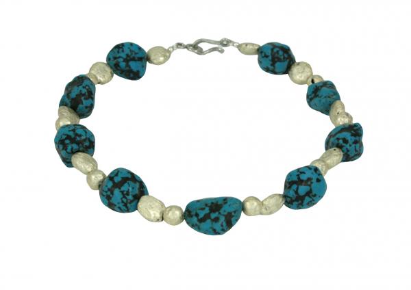 Show Stopper White Gold Leaf on Lava Stone, Turquoise, and Sterling Silver