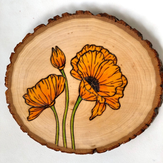 Poppy flower original wood art mini