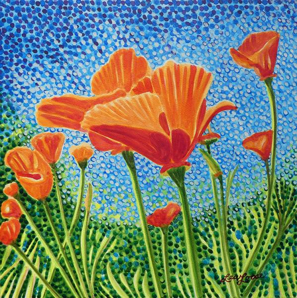 Watercolor canvas print - 12"x12" - "Poppy Swaying"