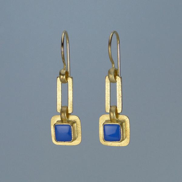 Linked Square Earrings in Gold and Cornflower Blue