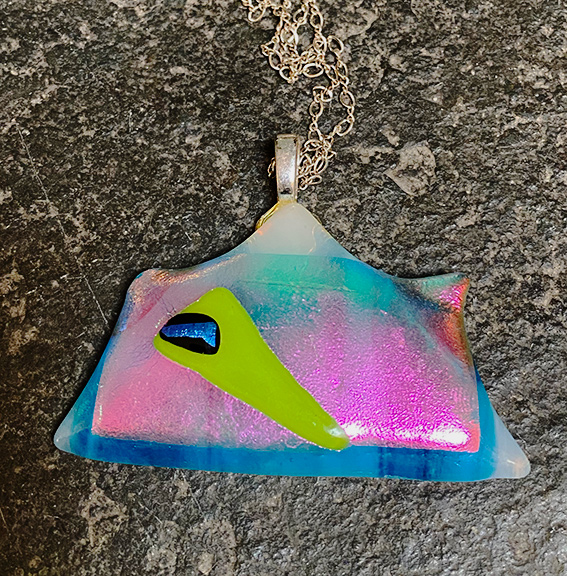 pink and blue dichroic glass pendant
