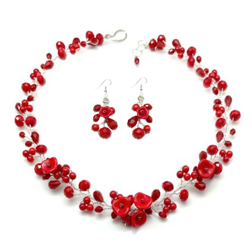 Hot Red Necklace  Earrings Set