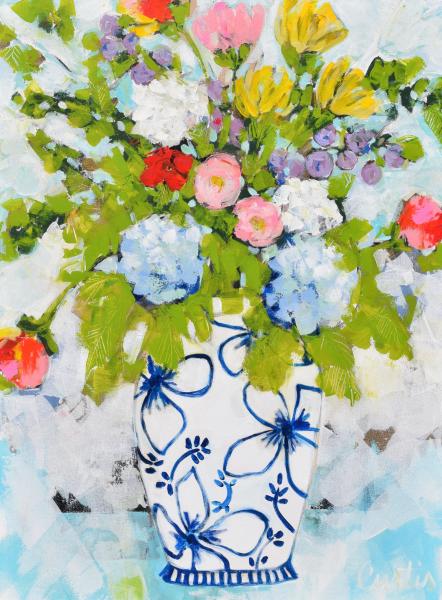 blue/white vase floral picture