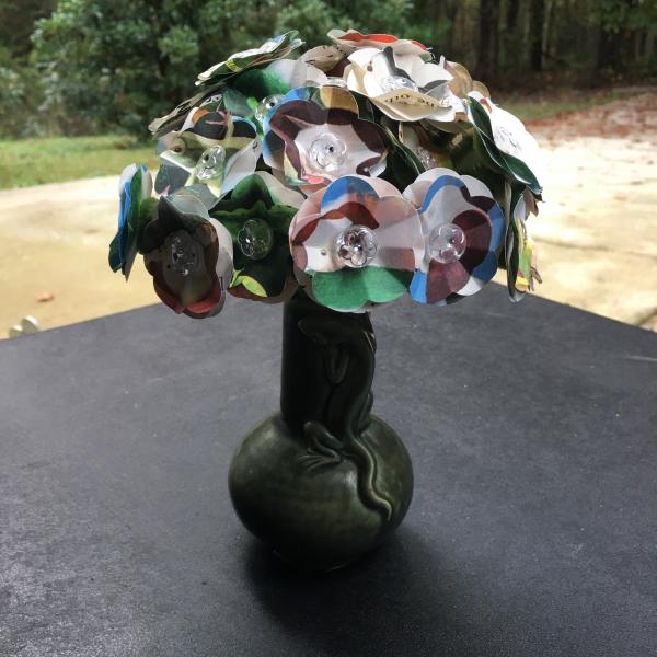 Pokey Puppy litt;e golden book hand-cut paper flower arrangement in green gecko vase picture