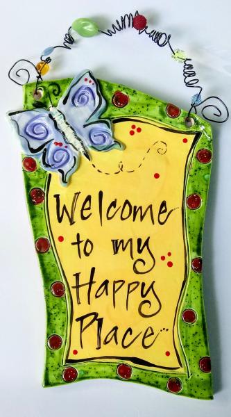 Welcome Plaque with Blue Butterfly picture