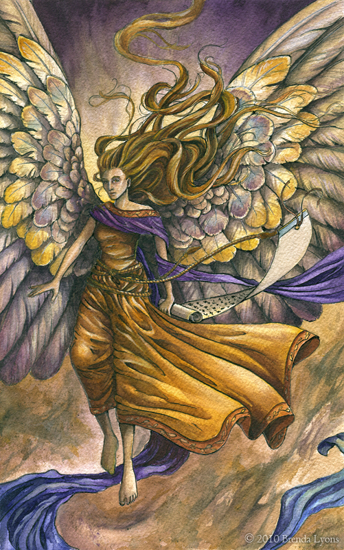 Wisdom - Original Ink and Watercolor Angel Painting