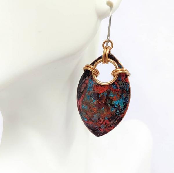 Red Patina Copper Dragon Scale Earrings picture