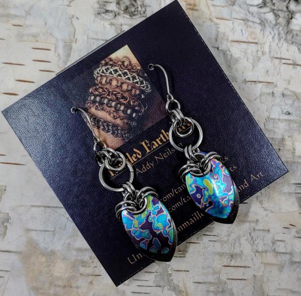 Mottled Rainbow and Stainless Steel Scale Earrings