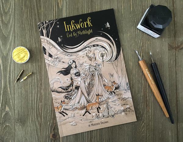 Inkwork: Led by Mothlight book - Fairy and fox ink drawings