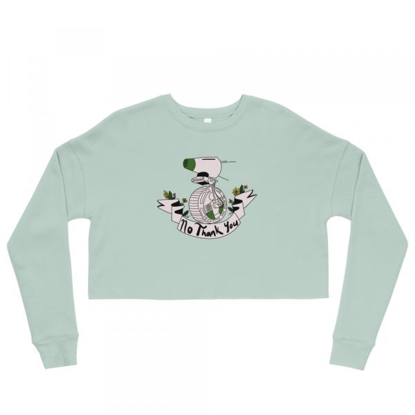 "No Thank You" Cropped Pullover Sweatshirt (Green)