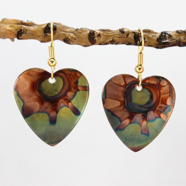 Flame Painted Copper Earrings - Hearts