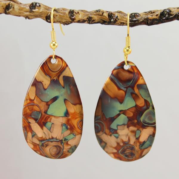 Flame Painted Copper Earrings - Green Tones
