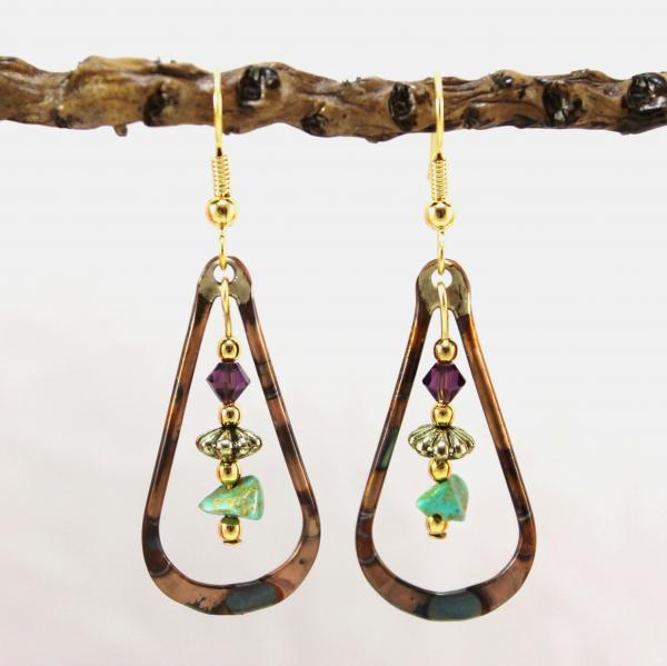 Flame Painted Copper Earrings with Turquoise and Amethyst Crystal
