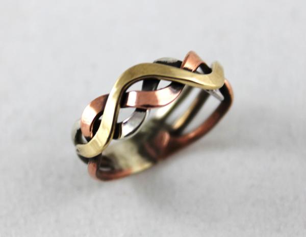 Sterling Silver, Copper and Brass Woven Ring