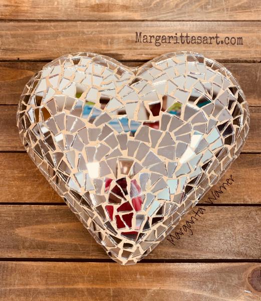 SILVER large Mosaic Heart picture