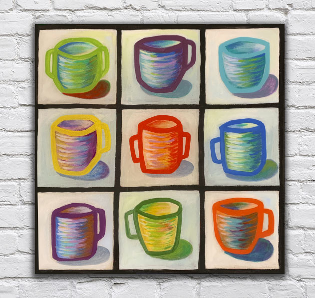 Nine cups 12x12 original painting picture