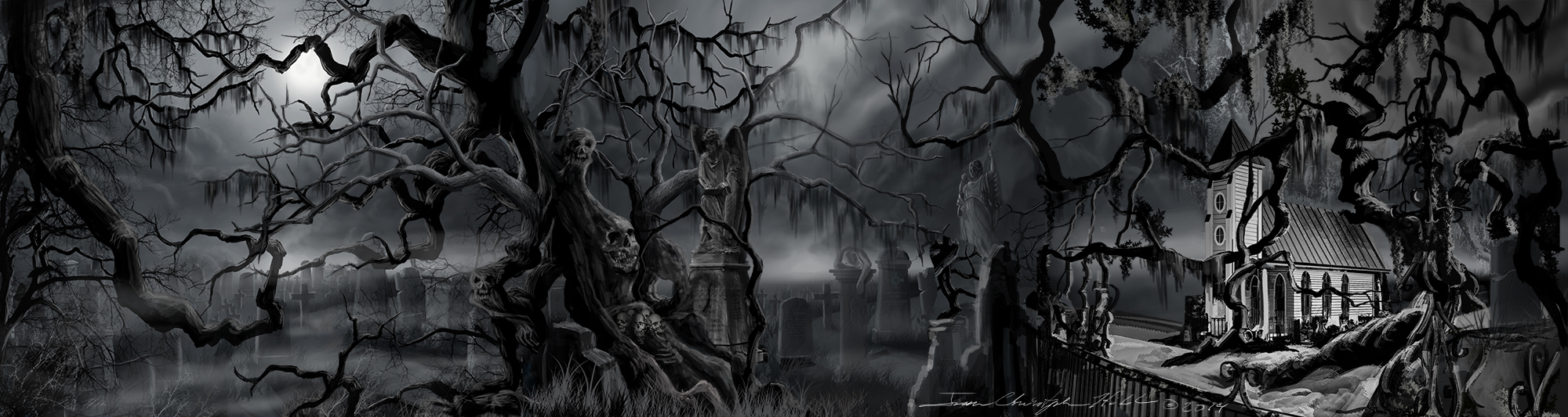 Darkness Sets In to the Graveyard - Long Panorama