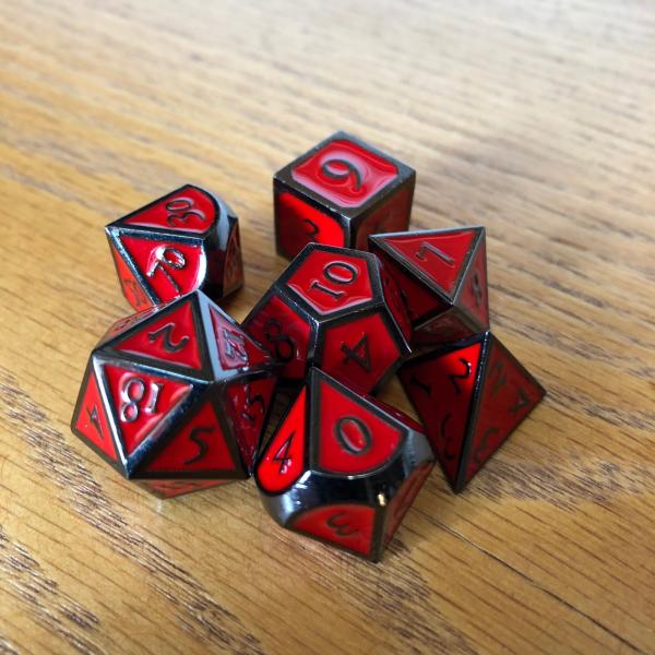Red with Black Lettering Metal Dice Set