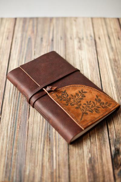 Large Leather Journal Sketchbook with Blueberry Plant Print