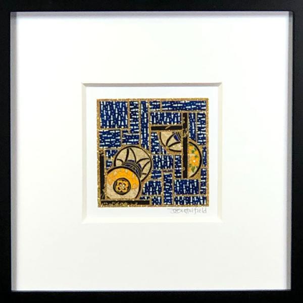 Coins on Blue - 8"x8" Framed, Matted Washi Mosaic