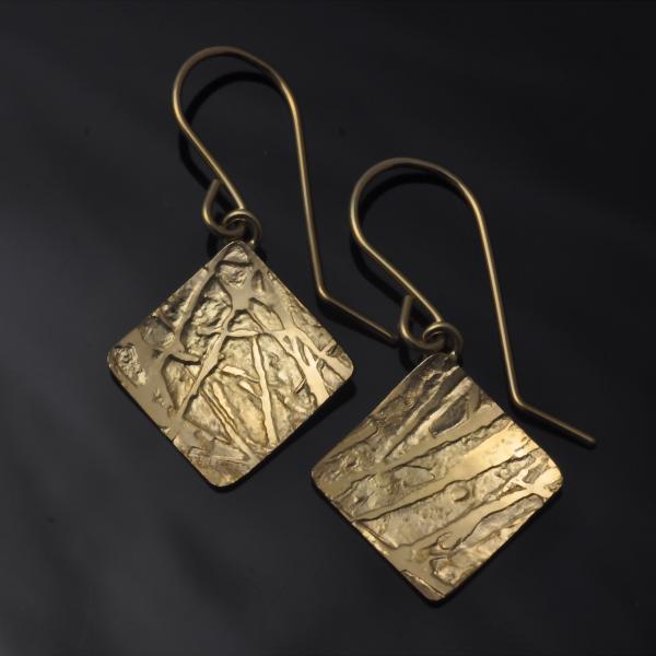 14KY gold 1/2 square (diamond shape) frost pattern earrings