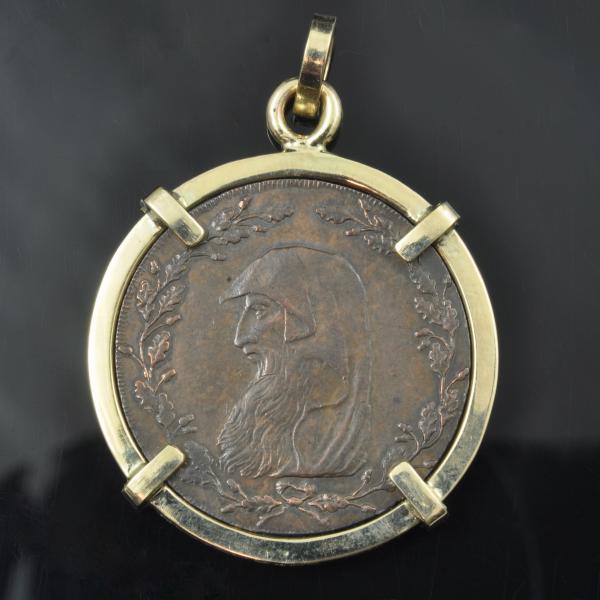 1793 Irish half penny with 14KY gold bezel