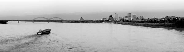 Panorama of Memphis Skyline with Barge