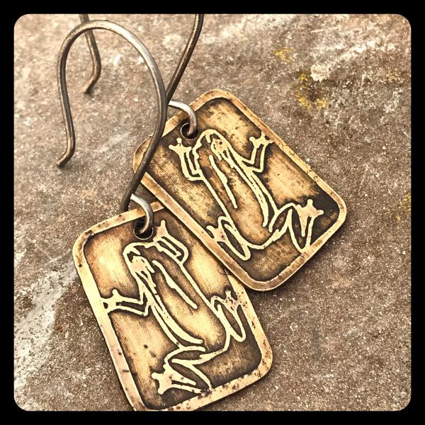 Tree Frog Etched Copper and Sterling Silver Earrings