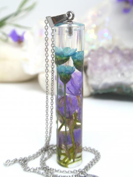 Blue and purple flower tube necklace picture