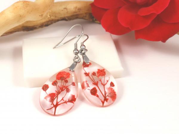 Botanical Resin Earrings with Real Flowers Red Babys breath picture