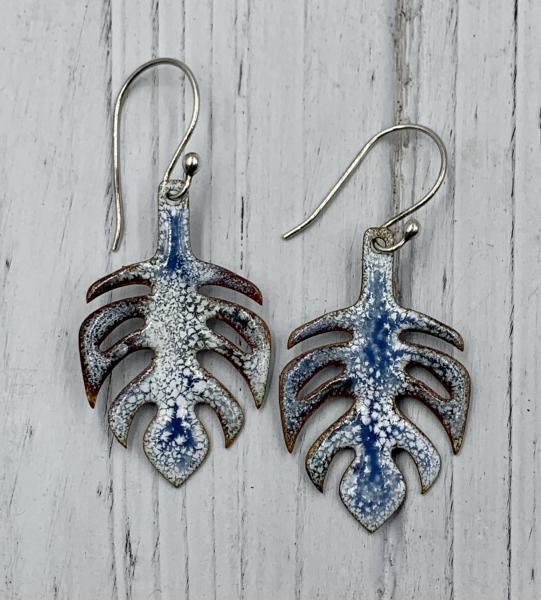 White and blue enamel earrings