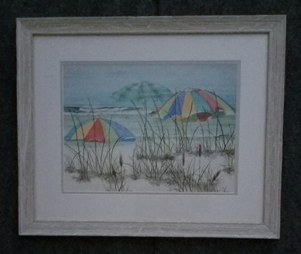 3 Umbrellas in a Row, framed print picture