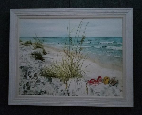 Flip Flops on the Beach, framed canvas print picture