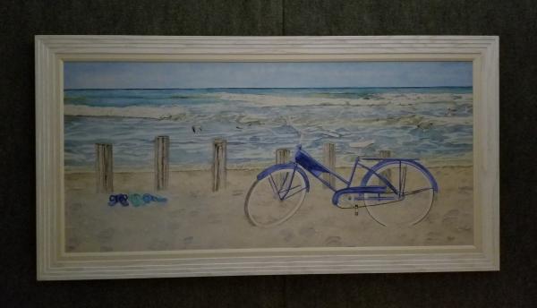Blue Bike at the Beach, lg. canvas print framed picture