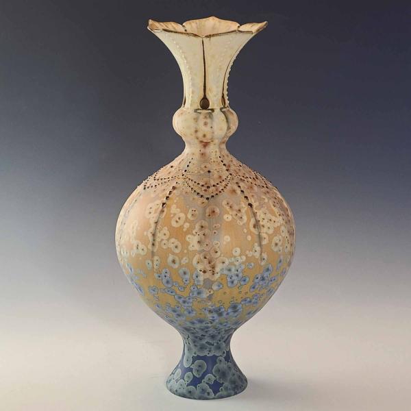 Flowertop Vase with Beige and Blue Glaze picture