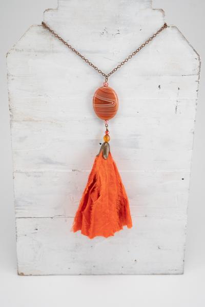 Orange Pendant necklace with tassel picture