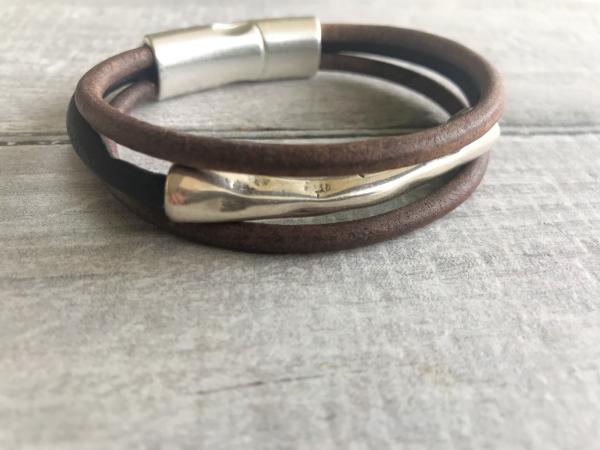 Unisex Rustic Silver Magnetic Leather Bracelet picture