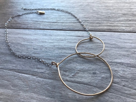 Mixed metals/14K Gold Filled Metal Work and Oxidize Sterling Silver Necklace picture
