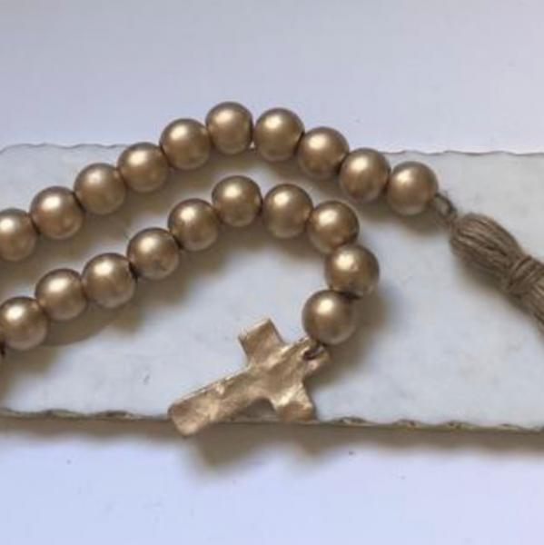 Gold Blessing Beads w/ Tassel & Cross