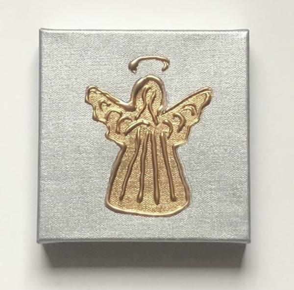 Gold Angel on Silver Canvas