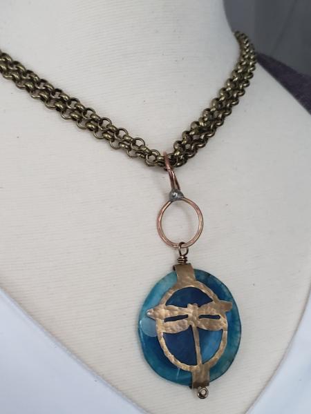 Hand Cut Bronze Dragonfly Stone Wrap - Agate picture
