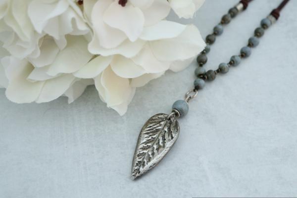 Hand Cast Pewter Leaf w/ Gorgeous Ceramic Beads picture