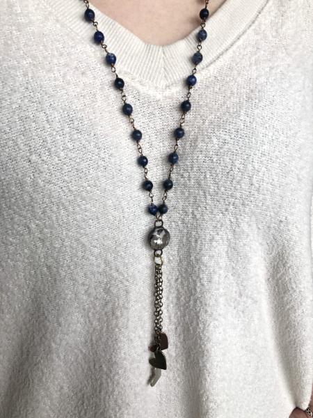 Hand wrapped sodalite and brass necklace picture