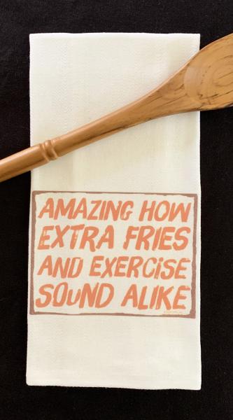 "Exercise and Extra Fries" Cotton Herringbone Towel picture