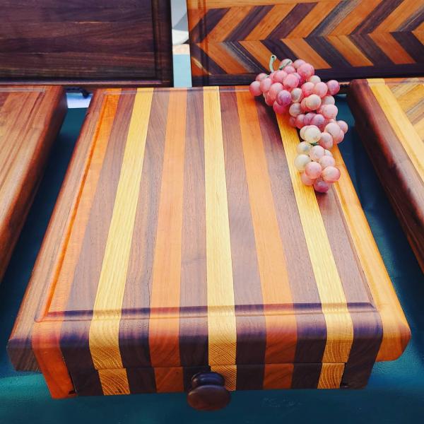 Multi-Wood Storage Drawer Cutting Board( specify oak, cherry, mahogany,  or walnut knife ) picture