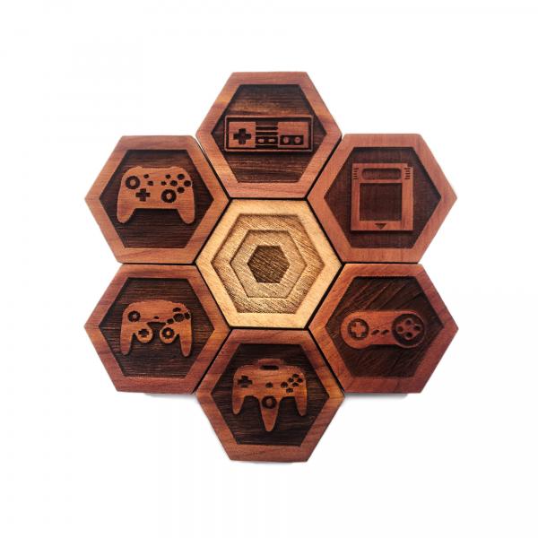 GAMER SET 01: Hardwood Magnet Set- Hexagons picture