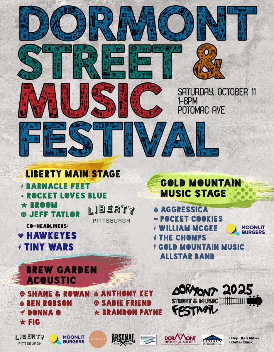 The #dormontstreetandmusicfestival lineup is here! ??? ?Liberty Main Stage Lineup:  Barnacle Feet, Rocket Loves Blue, Broom, Jeff Taylor, Hawkeyes