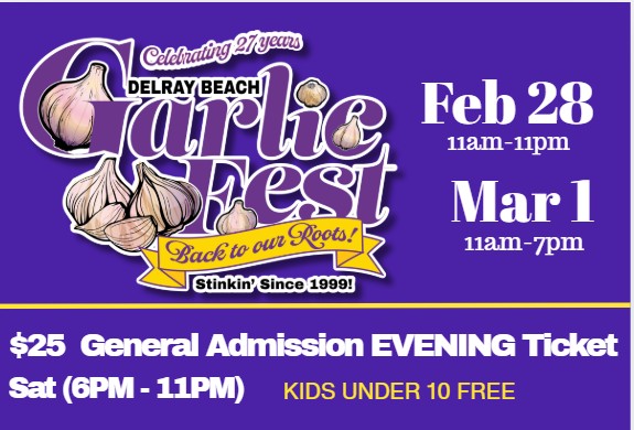 27th Delray Beach Garlic Fest - SATURDAY EVENING Admission (Sat 6pm - 11pm) cover picture